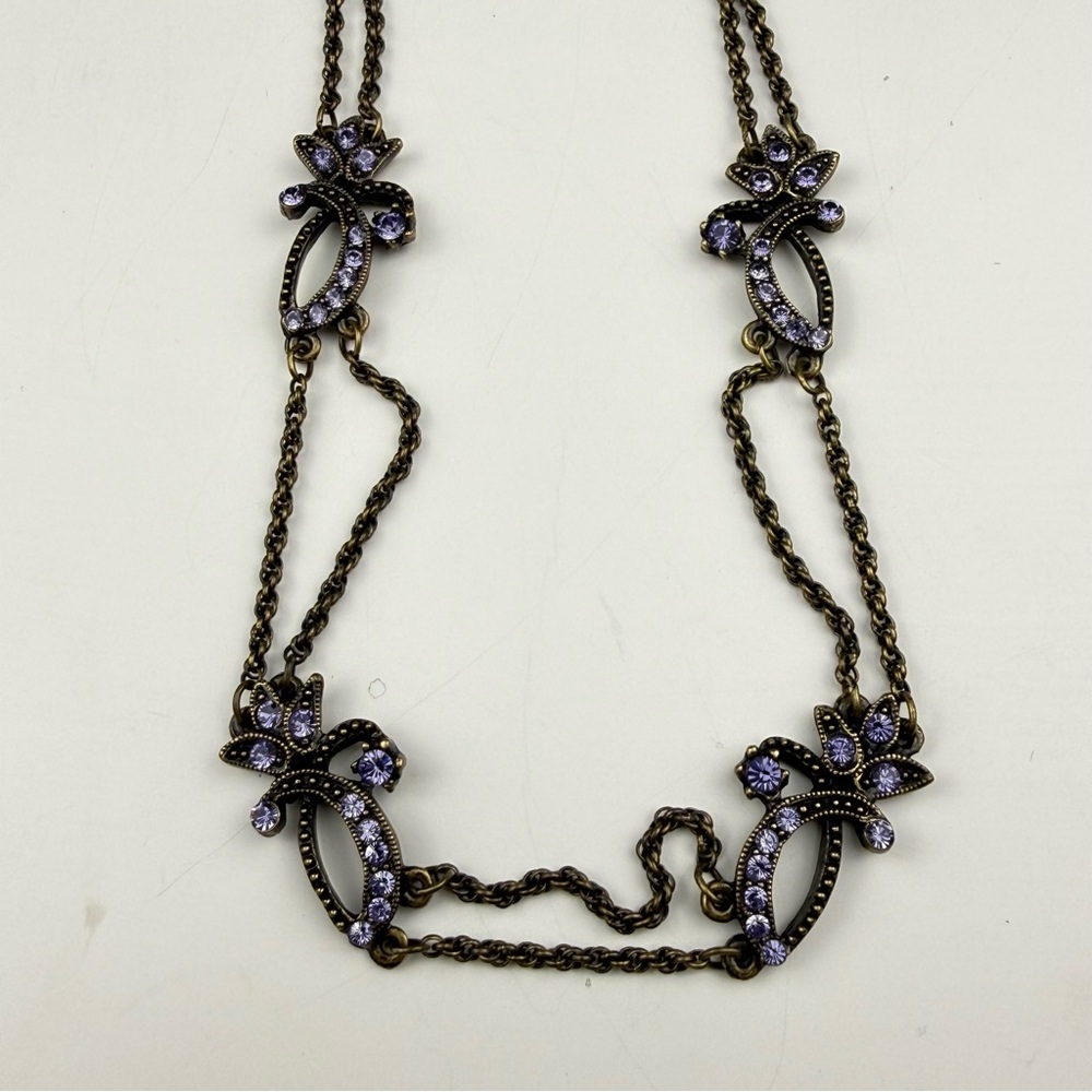 Purple Rhinestone Victorian Style Necklace Bronze Tone By Sweet Romance GUC